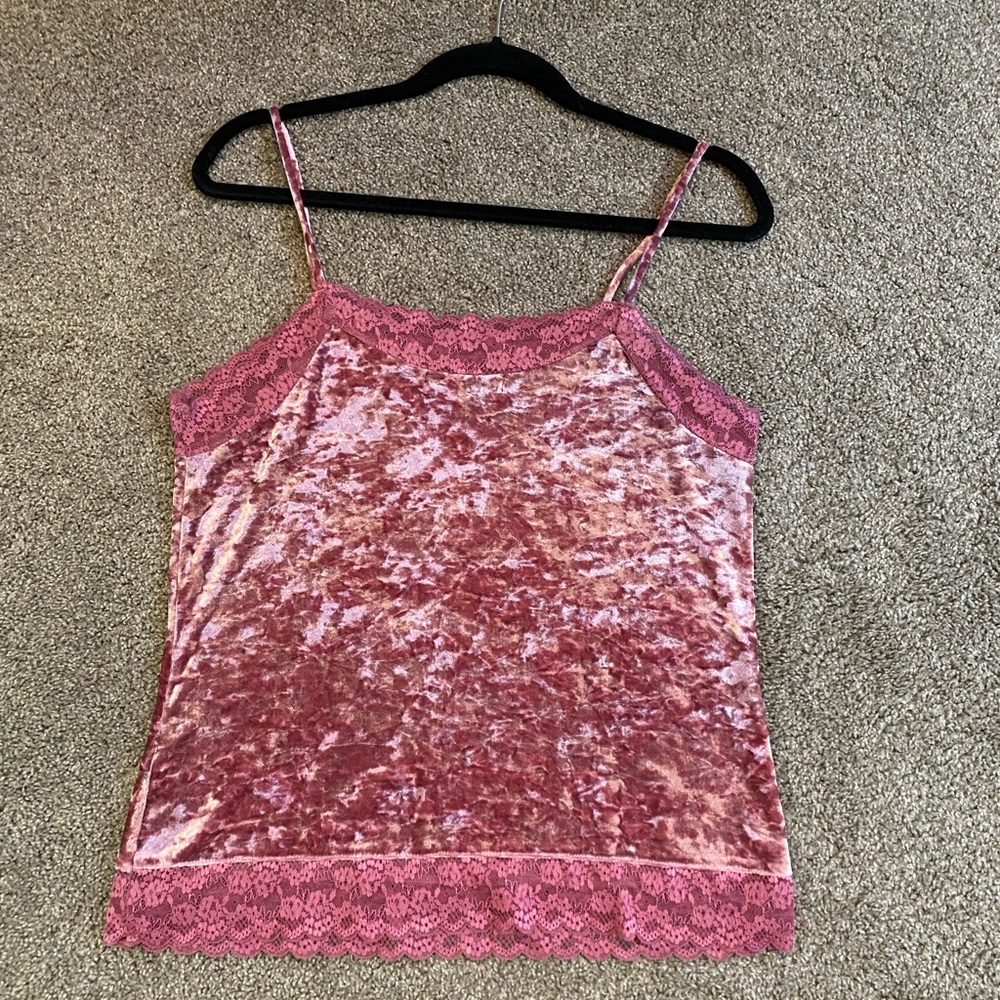 Romeo & Juliet Couture  Pink Velvet Lace Trim Cami